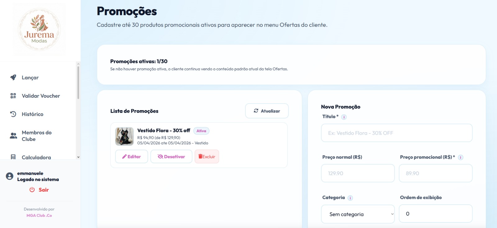 Tela de promoções do cashback